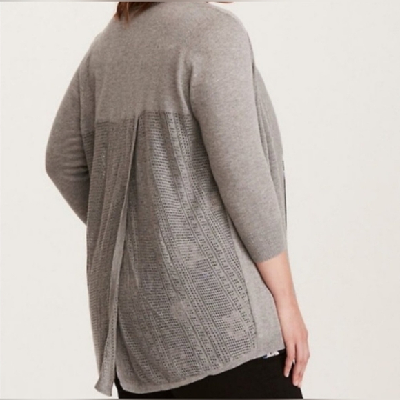 Torrid Boho gray Pointelle Knit open front cardigan with open split back Size - Picture 2 of 13